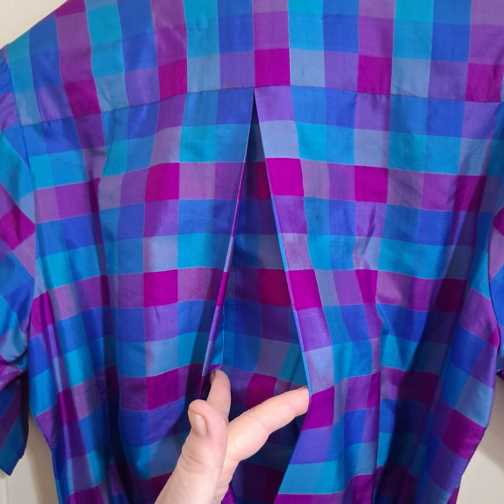 Vibrant Plaid 100% Silk Taylored Dress Size 12 Star Of Siam - Picture 13 of 16